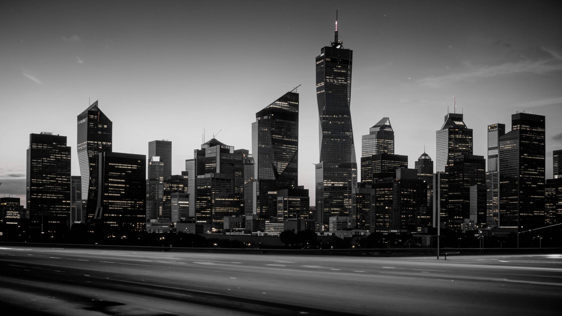 Quartier Financier Moderne en noir et blanc